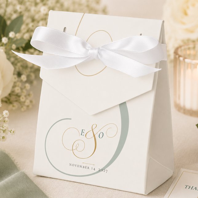 Elegant Emerald Green Gold Monogram Wedding Favor Boxes (Elegant Emerald Green Gold Monogram Wedding Favor Boxes)