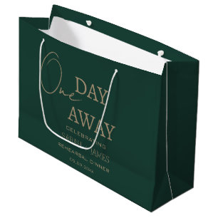 Elegant Emerald Green Gold One Day Away Wedding Large Gift Bag