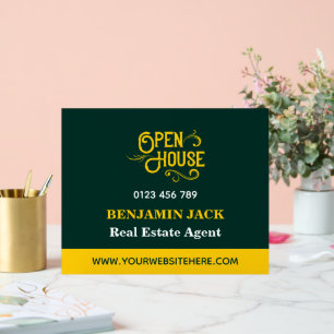 Elegant Emerald Green & Gold Open House For Sale Acrylic Sign
