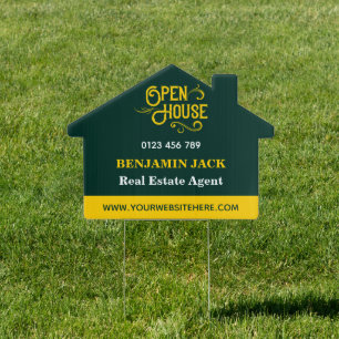 Elegant Emerald Green & Gold Open House For Sale Sign