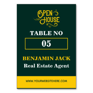 Elegant Emerald Green & Gold Open House For Sale Table Number