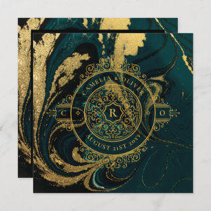 Elegant Emerald Green Gold Ornate Vintage WEDDING Invitation