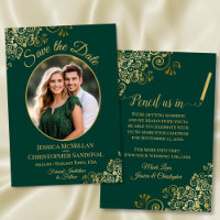 Elegant Emerald Green & Gold Oval Photo Wedding