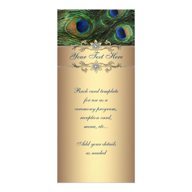 Elegant Emerald Green Gold Peacock Rack Card (Front)