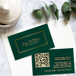 Elegant Emerald Green &amp; Gold Professional QR Code Business Card