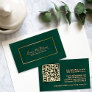 Elegant Emerald Green & Gold Professional QR Code Business Card