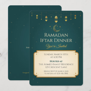 Elegant Emerald Green & Gold Ramadan Iftar Party Invitation