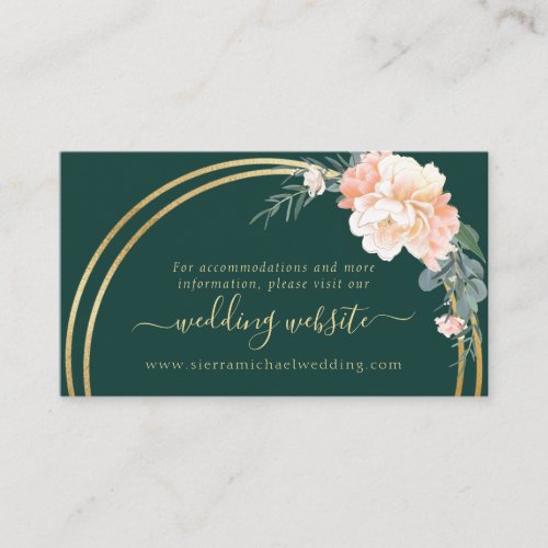 Elegant Emerald Green Gold Rings Wedding Website Enclosure Card