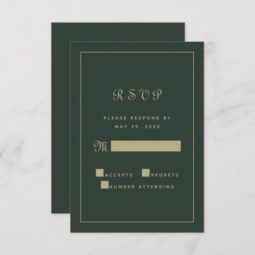 Elegant Emerald Green  Gold Wedding Enclosure RSVP Card
