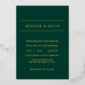 Elegant Emerald Green Gold Wedding Foil Invitatio Foil Invitation