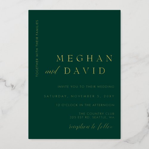 Elegant Emerald Green Gold Wedding  Foil Invitatio Foil Invitation