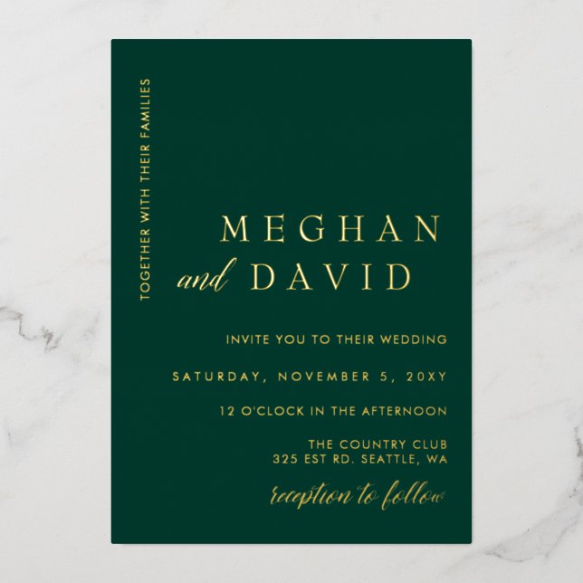 Elegant Emerald Green Gold Wedding  Foil Invitatio Foil Invitation (Front)
