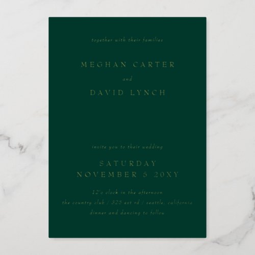 Elegant Emerald Green Gold Wedding  Foil Invitatio Foil Invitation