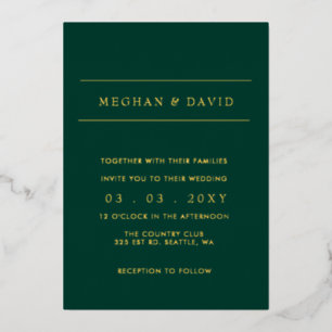 Elegant Emerald Green Gold Wedding  Foil Invitatio Invitation