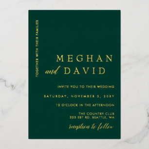 Elegant Emerald Green Gold Wedding  Foil Invitatio Invitation