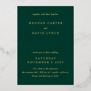 Elegant Emerald Green Gold Wedding  Foil Invitatio Invitation