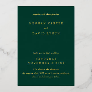 Elegant Emerald Green Gold Wedding  Foil Invitatio Invitation