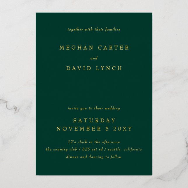Elegant Emerald Green Gold Wedding  Foil Invitatio Invitation (Front)
