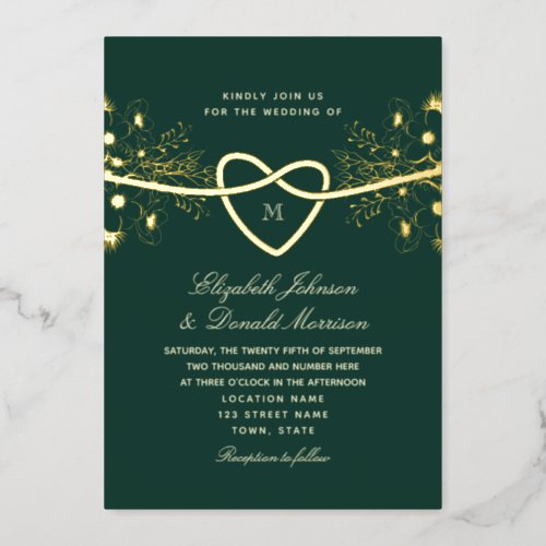 Elegant Emerald Green Gold Wedding Foil Invitation