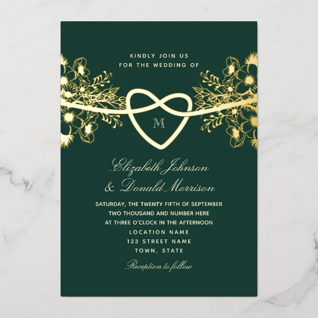 Elegant Emerald Green Gold Wedding Foil Invitation (Front)