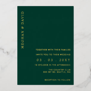 Elegant Emerald Green Gold Wedding  Foil Invitation