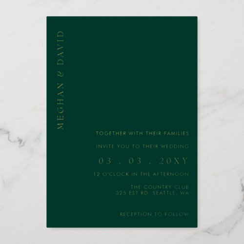 Elegant Emerald Green Gold Wedding  Foil Invitation