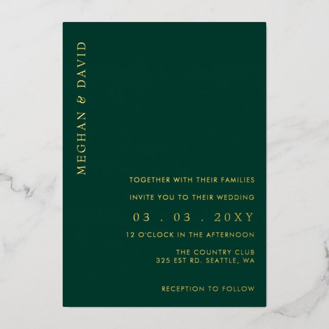 Elegant Emerald Green Gold Wedding  Foil Invitation (Front)