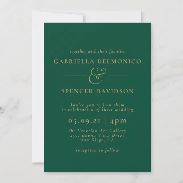 Elegant Emerald Green Gold Wedding Invitation | Zazzle