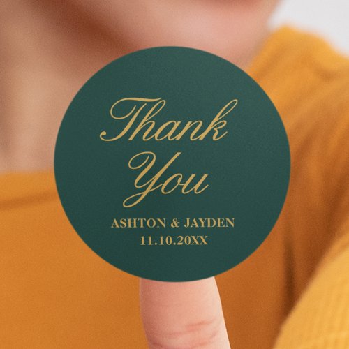 Elegant Emerald Green Gold Wedding Thank You Classic Round Sticker