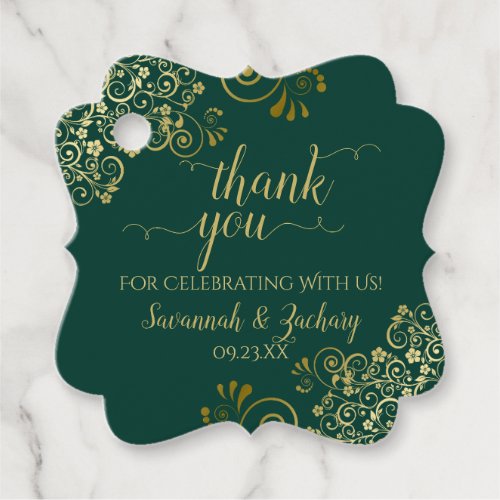 Elegant Emerald Green & Gold Wedding Thank You Favor Tags