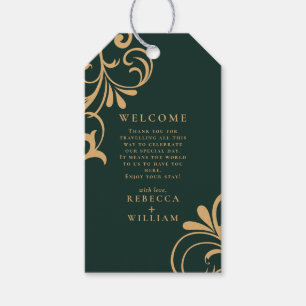Elegant Emerald Green Gold Welcome Wedding Favor Gift Tags