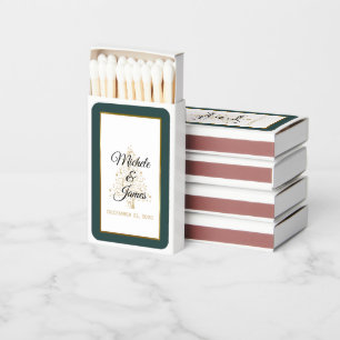 Elegant Emerald Green Gold Winter Holiday Wedding Matchboxes