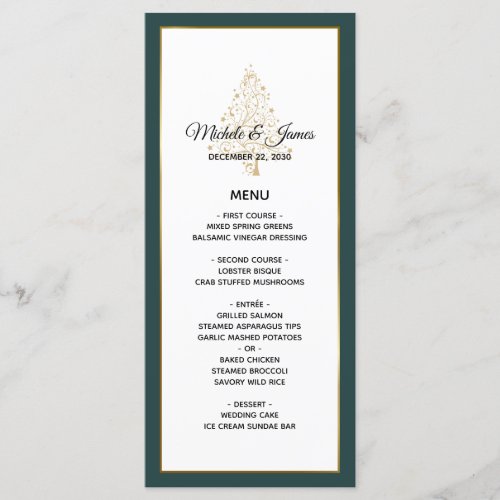 Elegant Emerald Green Gold Winter Holiday Wedding Menu