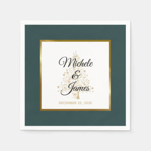 Elegant Emerald Green Gold Winter Holiday Wedding Napkins