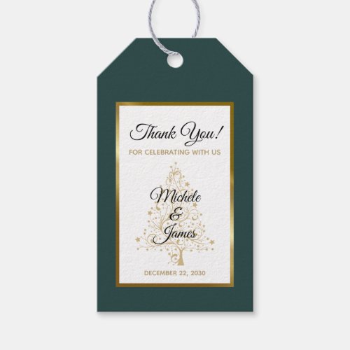 Elegant Emerald Green Gold Winter Wedding Gift Tags