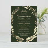 Elegant Emerald Green Gold Wreath Quinceanera Invitation (Standing Front)