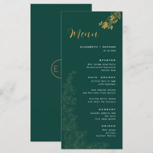 Elegant Emerald Green Golden Foliage Wedding Menu