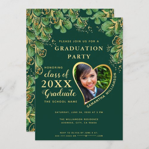 Elegant Emerald Green Greenery 2023 Graduation Invitation