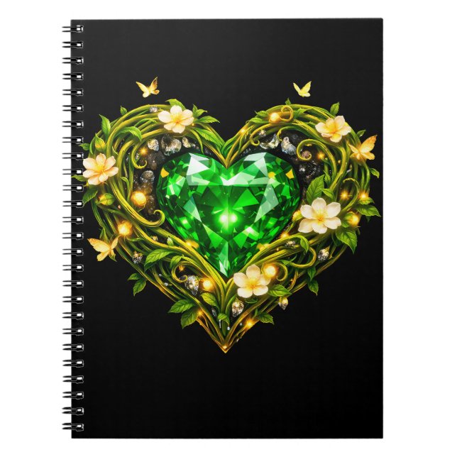 Elegant Emerald Green Heart Luxury Spiral Notebook (Front)