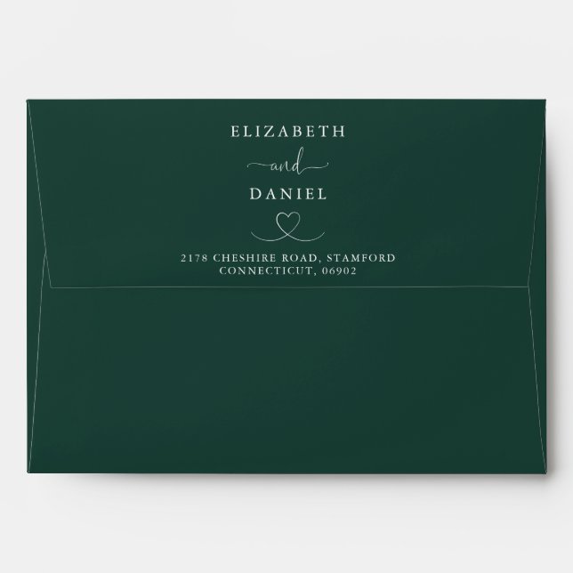 Elegant Emerald Green Heart Wedding Envelope (Back (Top Flap))