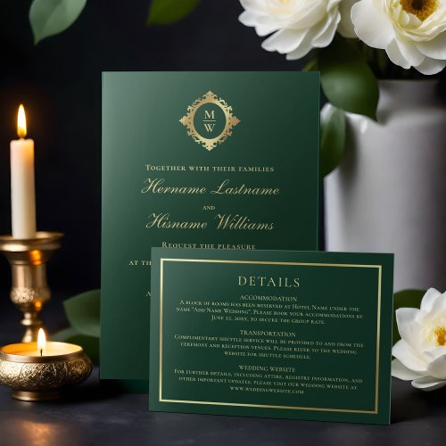 Elegant Emerald Green Horizontal Classic Gold Enclosure Card