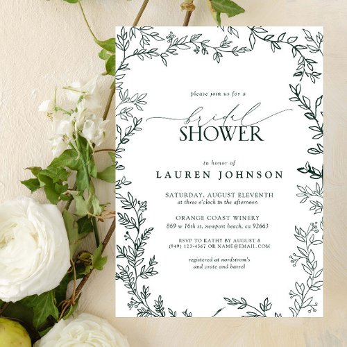 Elegant Emerald Green Leaf Bridal Shower Invitation