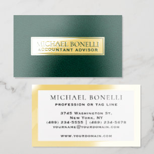 Elegant EMERALD GREEN Leather REAL FOIL Label Business Cards