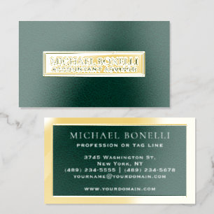 Elegant EMERALD GREEN Leather REAL FOIL Label Business Cards