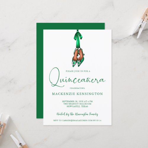 Elegant Emerald Green Lux High Heels Quinceaera Invitation