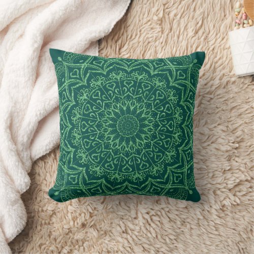 Elegant Emerald Green Mandala Throw Pillow