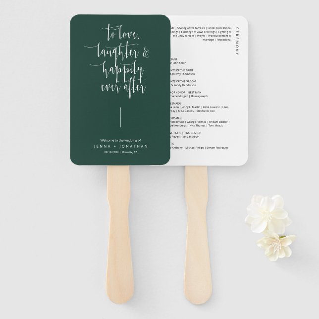 Elegant Emerald Green Minimalist Wedding Program Hand Fan (Front and Back)