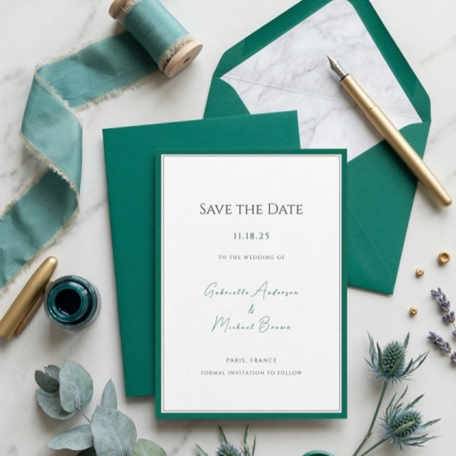 Elegant Emerald Green Minimalist Wedding Save The  Date (Creator Uploaded)