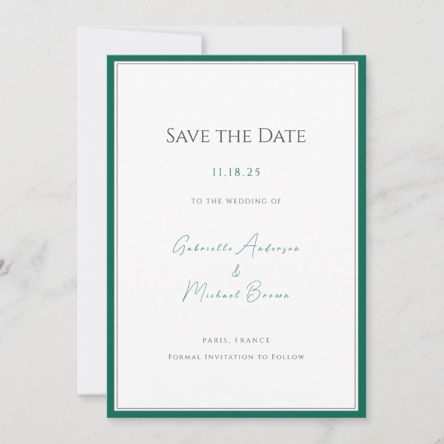Elegant Emerald Green Minimalist Wedding Save The  Save The Date (Front)