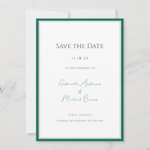 Elegant Emerald Green Minimalist Wedding Save The Save The Date